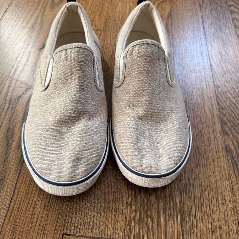 Gap kids tan & cream canvas slip-on sneakers size 3 #kids #slipons